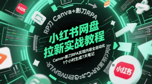 小红书网盘拉新实战教程，Canva+影刀RPA实现内容全自动化，1个小时生成7天笔记-928资源网