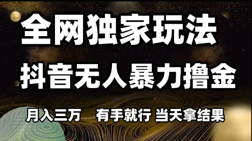 全网独家玩法抖音无人暴力撸金，月入3W，有手就行，当天拿结果【揭秘】-928资源网