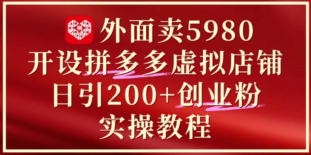 外面卖5980开设拼多多虚拟店铺：单日引流200+创业付费粉实战教程-928资源网