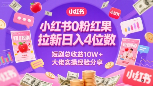 小红书0粉红果短剧拉新日入4位，数短剧总收益10W+大佬实操经验分享-928资源网