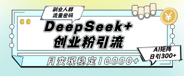 DeepSeek+创业粉精准引流，全新分享课4.0玩法，AI矩阵日引300+，多种变现方式，稳定月入1W-928资源网