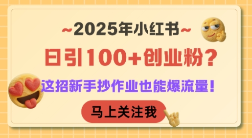 2025年小红书日引100+创业粉？这招新手抄作业也能爆流量！-928资源网