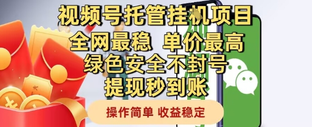 视频号托管挂G项目全网最稳，单价最高，绿色安全不封号提现秒到账，操作简单，收益稳定【揭秘】-928资源网