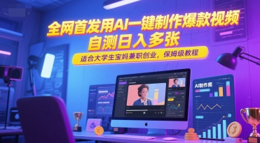 全网首发用AI一键制作爆款视频，自测日入多张，适合大学生宝妈兼职创业，保姆级教程-928资源网