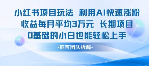适合小白操作的小红书新项目，利用AI快速涨粉，收益每月平均1W+-928资源网