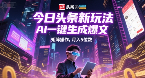今日头条新玩法，AI一键生成爆文，矩阵操作，月入5位数-928资源网