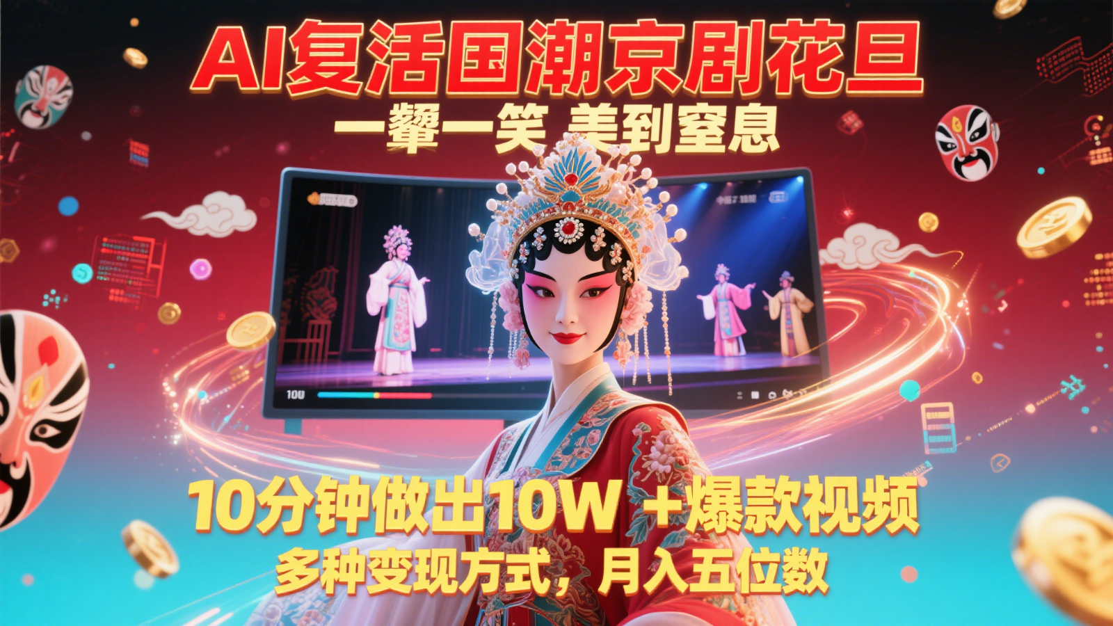AI复活国潮京剧花旦，一颦一笑美到窒息，10分钟做出10W+爆款视频，多种变现方式-928资源网