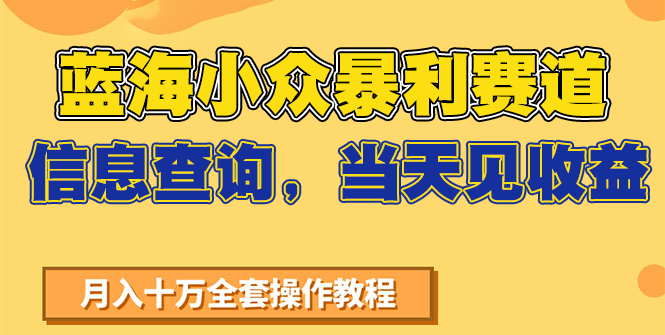 蓝海小众暴利赛道，信息查询，当天见收益，不讲玄学，7天搞了2万+-928资源网