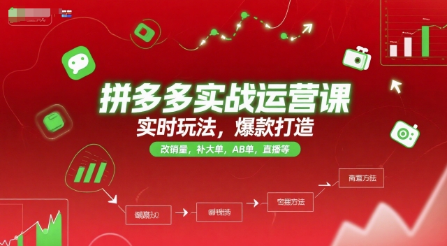拼多多实战运营课，实时玩法，爆款打造，改销量，补大单，AB单，直播等(更新2025月)-928资源网