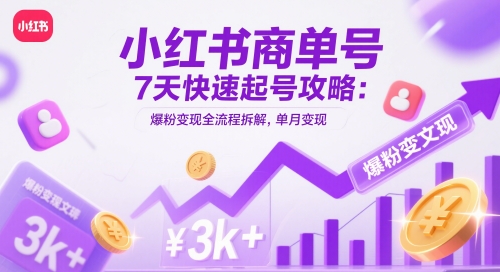 小红书商单号7天快速起号攻略：爆粉变现全流程拆解，单月变现3k+-928资源网