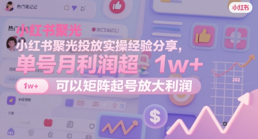 小红书聚光投放实操经验分享，单号月利润超1w+，可以矩阵起号放大利润-928资源网