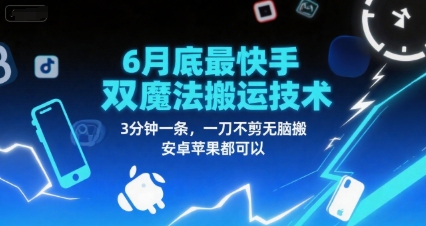 6月底最新快手双魔法搬运技术，3分钟一条，一刀不剪无脑搬，安卓苹果都可以-928资源网