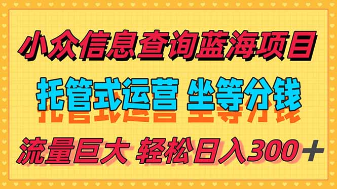 稳定日入300＋，小众信息查询蓝海项目，全程懒人式托管，解放你的时间-928资源网