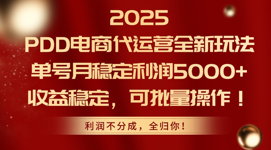 2025PDD电商代运营全新玩法，单号月稳定利润5000+，收益稳定，可批量操作-928资源网