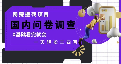 网创搬砖项目，国内问卷调查，0基础看完就会 一天轻松三四张，靠谱副业干就完了【揭秘】-928资源网