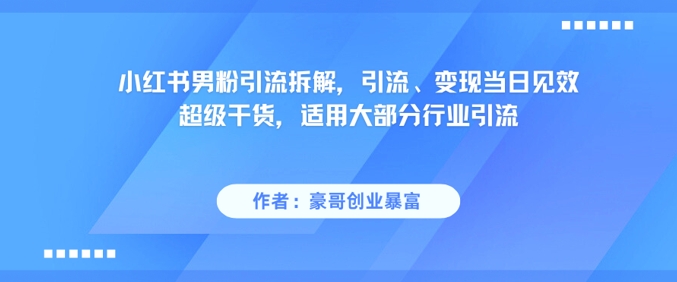 小红书男粉引流拆解，引流、变现当日见效超级干货，适用大部分行业引流-928资源网