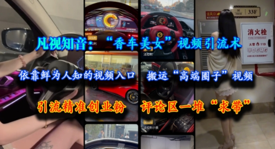 凡视知音：“香车美女”视频引流术，依靠鲜为人知的视频入口，搬运“高端圈子”视频，引流精准创业粉，评论区一堆“求带”-928资源网