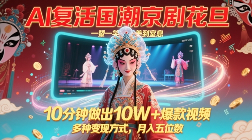 AI复活国潮京剧花旦，一颦一笑美到窒息，10分钟做出10W+爆款视频，多种变现方式，月入五位数-928资源网