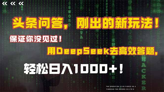 头条问答，刚出的新玩法！保证你没见过！结合Deepseek高效答题，日入1000+-928资源网