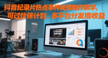 抖音纪录片热点事件视频制作教学，可过伙伴计划，多平台分发撸收益-928资源网