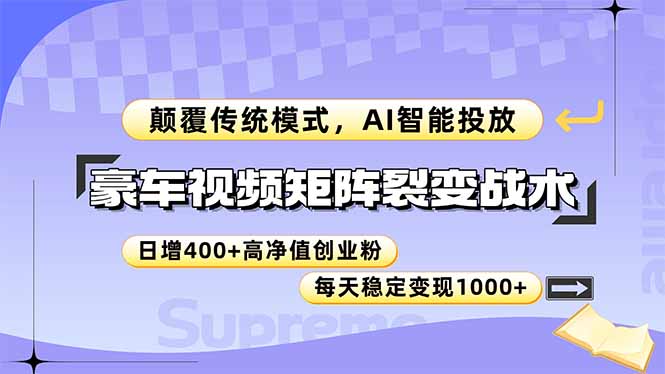 豪车视频矩阵裂变战术，颠覆传统模式，AI智能投放，日增400+高净值创业…-928资源网