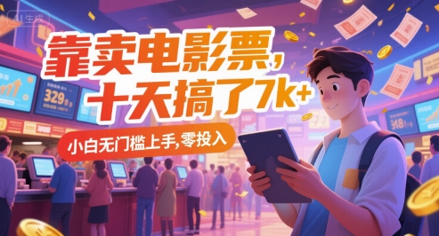 靠卖电影票，十天搞了7k+，小白无门槛上手，零投入【揭秘】-928资源网
