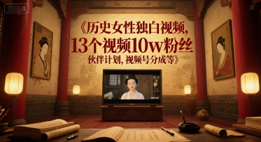 历史女性独白视频，13个视频10w粉丝，伙伴计划，视频号分成等-928资源网