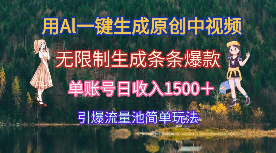用Al一键生成原创中视频，无限制生成条条爆款，单账号日收入1500＋引爆…-928资源网