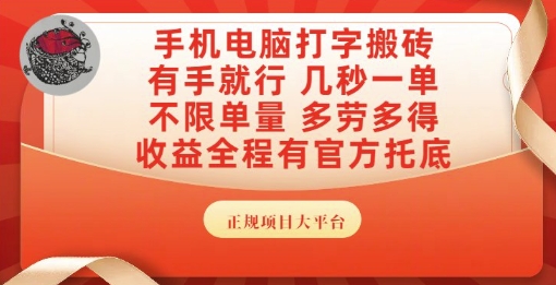 手机电脑打字搬砖，副业可发展主业来做蓝海项目，有手就行，几秒一单，不限单量，多劳多得【揭秘】-928资源网