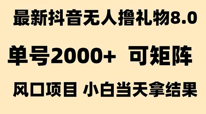 抖音无人撸礼物8.0玩法 全新风口   见效果快  全无人  单号当天产出2000+-928资源网