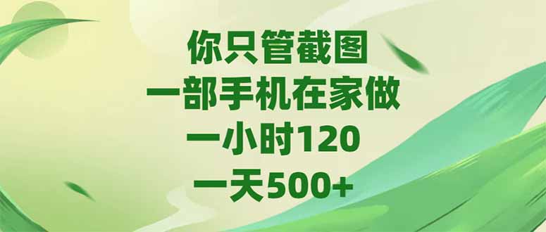 你只管截图，一部手机在家做，一小时120，-天500+-928资源网