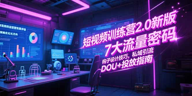 短视频训练营2.0新版，7大流量密码/钩子设计技巧/私域引流/DOU+投放指南-928资源网