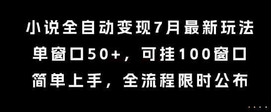小说全自动变现7月玩法，单窗口50+，可挂100窗口，简单上手，全流程限时公布【揭秘】-928资源网