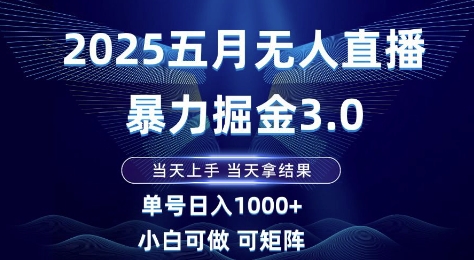 2025五月无人直播暴力掘金3.0，当天上手，当天拿结果，单号日入1k+小白可做可矩阵【揭秘】-928资源网