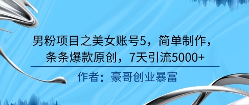 男粉项目之美女账号5，简单制作，条条爆款原创，7天引流5000+-928资源网