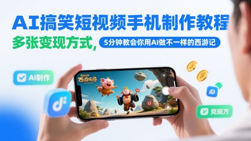 AI搞笑短视频手机制作教程，多张变现方式，5分钟教会你用AI做不一样的西游记-928资源网