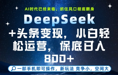 DeepSeek+头条变现，保姆级教学，小白轻松上手，日入8张+【揭秘】-928资源网