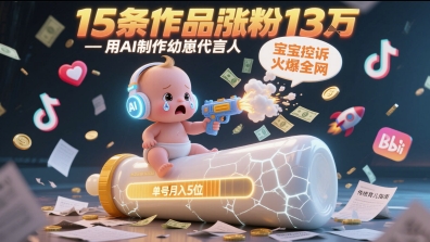 用AI制作幼崽代言人，宝宝的控诉火爆全网，15条作品涨粉13W，单号月入5位数实操教程-928资源网