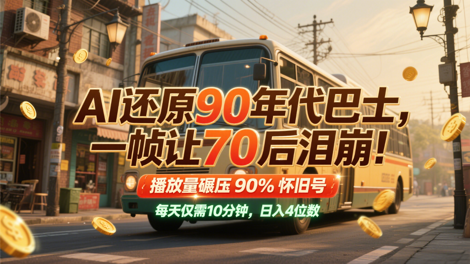 AI还原90年代巴士，一帧让70后泪崩！播放量碾压90%怀旧号，每天10分钟，日入4位数-928资源网